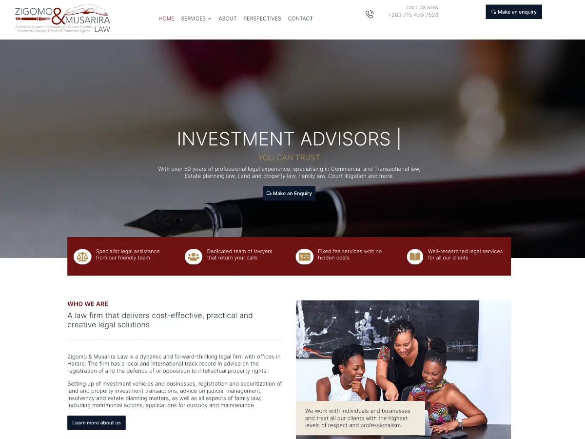 zigomo and musarira website homepage